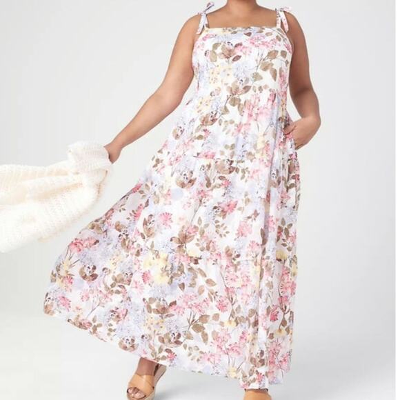 NWT Lane Bryant Floral Tie Strap Tiered Maxi Dress in Spring Bouquet - Picture 1 of 9